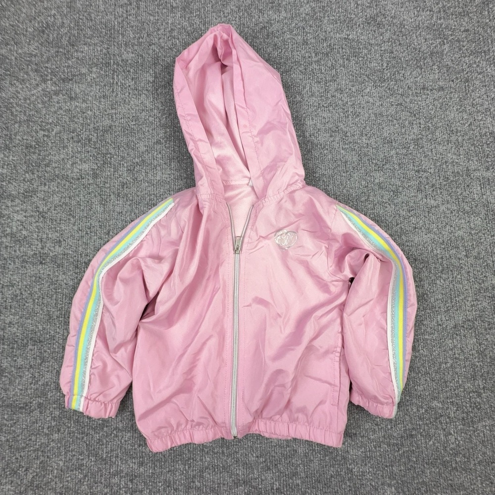 Body Glove Windbreaker Jacket Girls 4T Pink Hooded Rainbow‎ Stripe Lined Zip